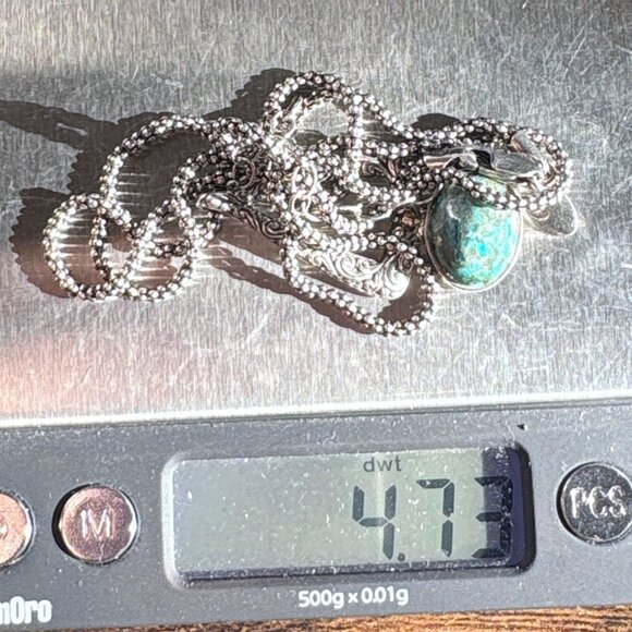 Sterling Silver 925 & 18k Gold Chrysocolla Bezel Set Pendant Necklace 18" Length - Picture 16 of 16